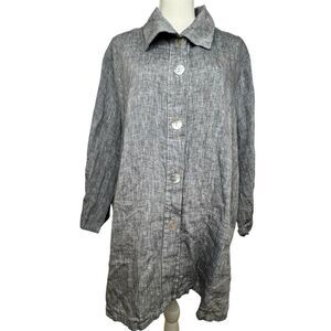 Le Paris Petit Linen Vacation Travel Gray‎ Top 3/4 Sleeve Lightweight Size 2XL